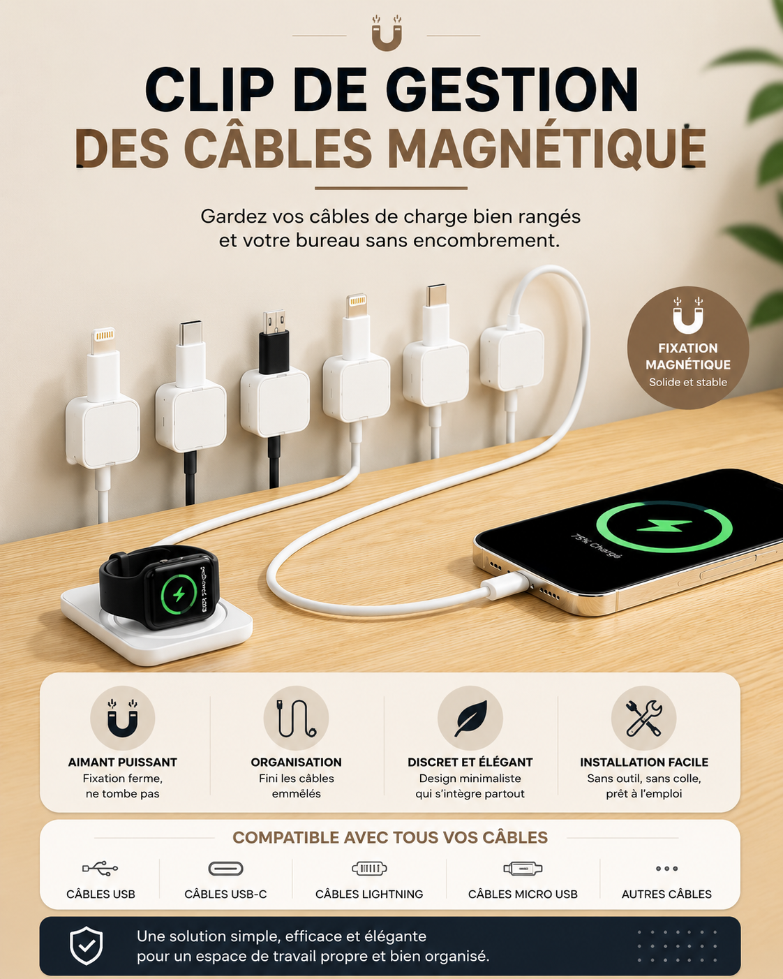 EasyCable™ – Gestionnaire Magnétique de Câbles
